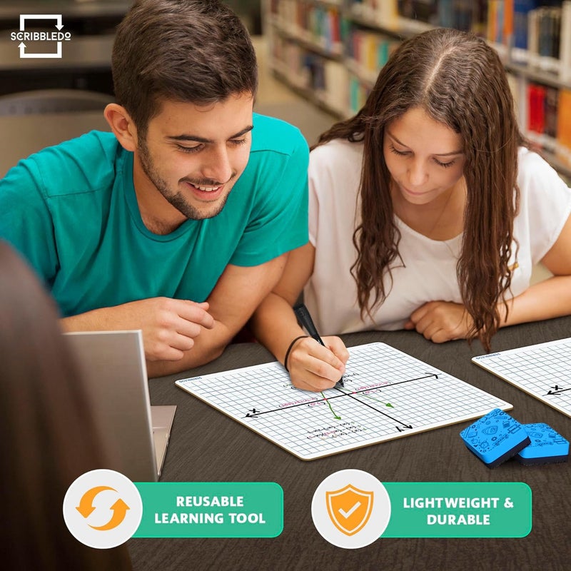 Scribbledo Dry Erase XY Axis Graph Lap Boards 9â€X12â€ for Student and Classroom Use, Math whiteboards (Double Sided White Boards) Erasers Included (12 Pack Graph) - Image 5